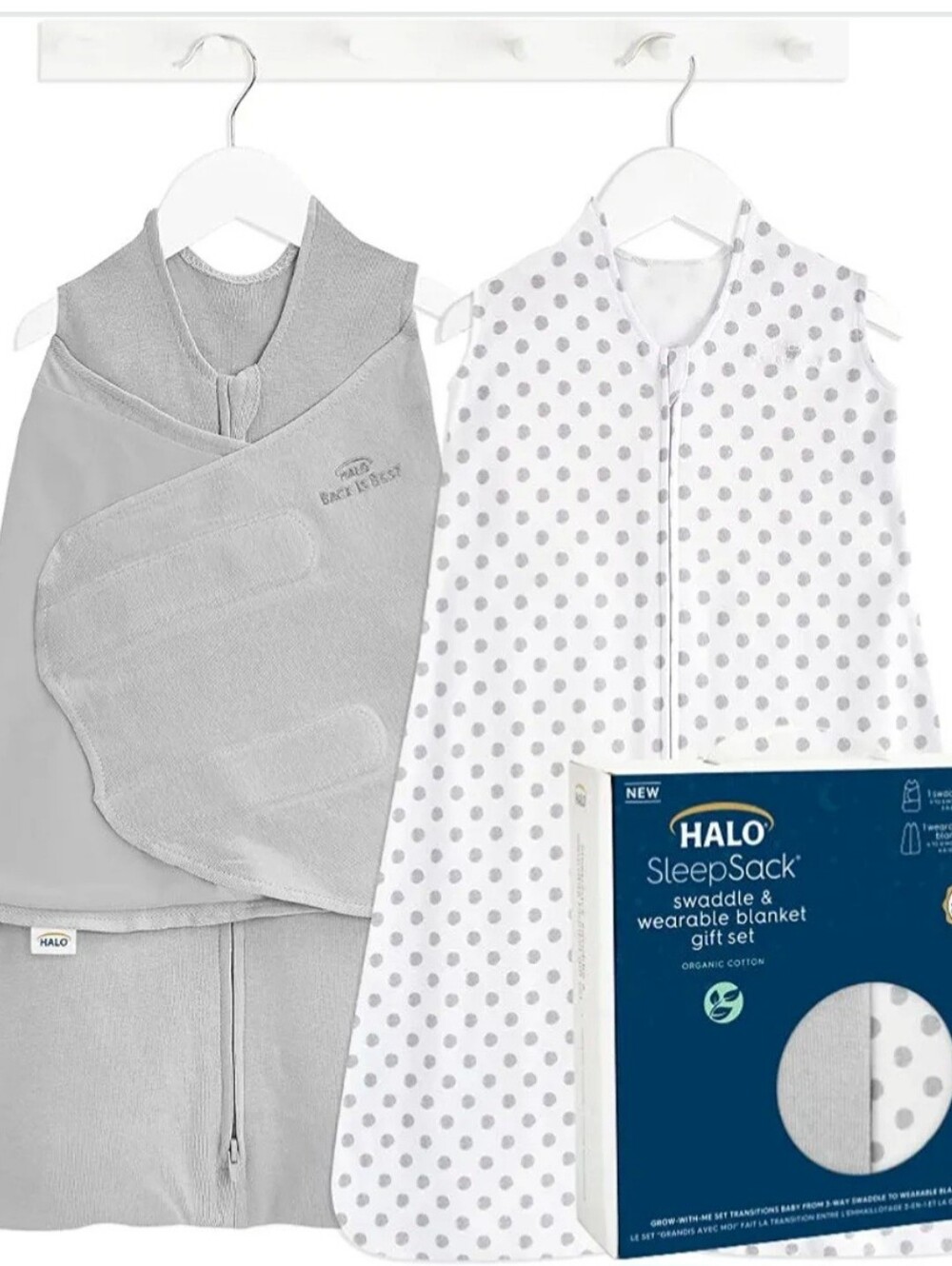 Halo Grey & White Polka Dot Swaddle and Wearable Blanket Set